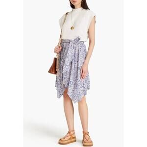 NWOT Isabel Marant Cliroza Blue White Paisley Silk Skirt Asymmetric Midi Small